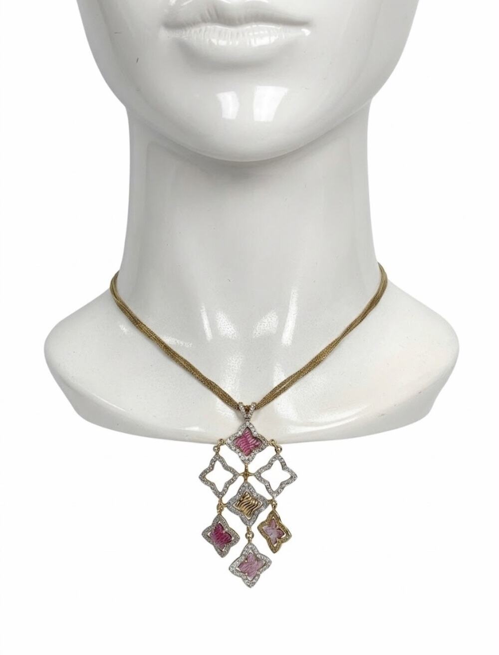 David Yurman 18k Yellow Gold Pave Pink Tourmaline & Diamond Necklace 16in